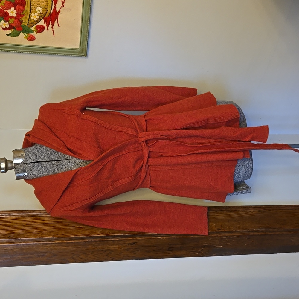 Wool Rosie Neim Orange Hooded Wrap Sweater